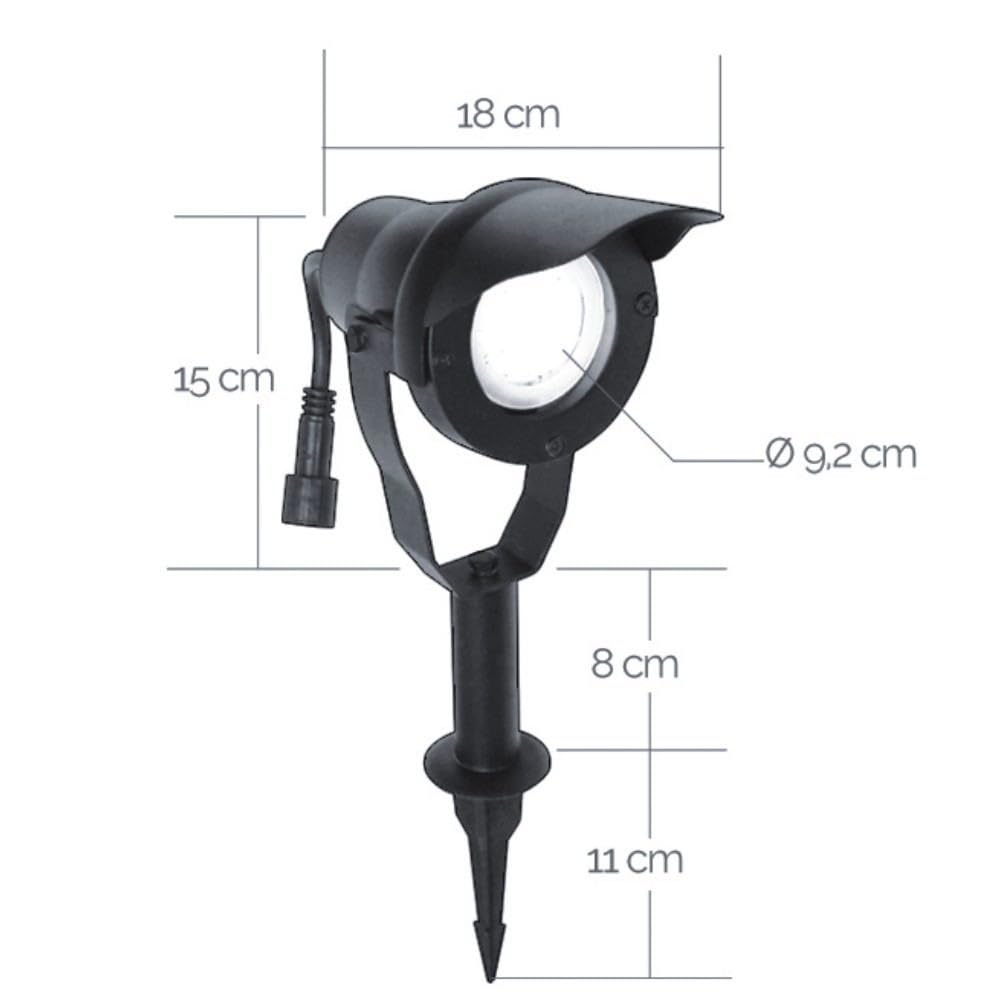 LED Gartenstrahler 6,5 W 230V Schwarz mit Erdspieß