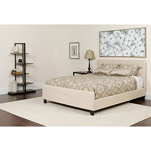 Emma + Oliver Beige Fabric Twin Two Button Tufted Platform Bed
