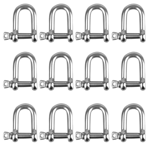 Grillete en Forma de D, 12 Piezas de Acero Inoxidable M4 Con Anilla, Recto para Aparejos de Cadena de Cable