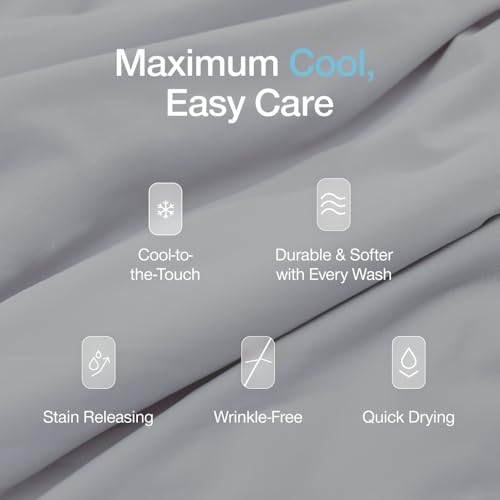 Image of Coop Home Goods Cool+ Cooling Bed Sheets, 4 Piece Full Sheet Set, Dove Grey Breathable Cooling and Super Soft, Luxury Spa & Hotel Quality, Full Size Bed Set