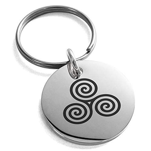 Stainless Steel Celtic Triskele Triskelion Triple Spiral Symbol Small Medallion Circle Charm Keychain Keyring
