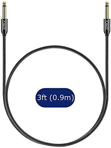 J&D 6.35mm Guitar Instrument Cable, Gold Plated Copper Shell Heavy Duty 6.35mm 1/4 inch TS Mono Audio Cable with Zinc Alloy Housing and Nylon Braid for Guitar, Multi Effects, Amplifiers, 3 Feet