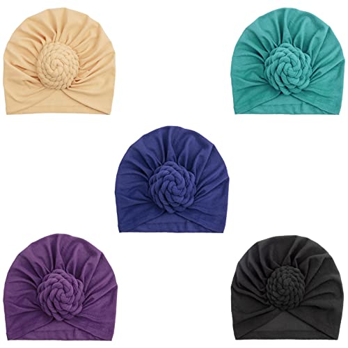 Image of DRESHOW 5 Pack Knotted Headwraps for Women African Turban Pre-Knotted Beanie Headwraps Hair Covers