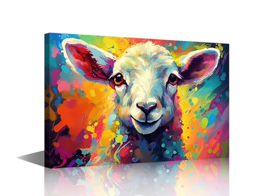 Lienzo de oveja feliz TISHIRON: arte alegre con salpicaduras de color para tu hogar