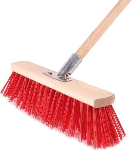 BAUSTER® Besen Industriebesen 300mm mit Stiel 120cm Verschiedene Größen Perfekt für die Straßen-und Gehwegreinigung Stubenbesen Hallenbesen Handgeführt Holzbesen Gartenbesen