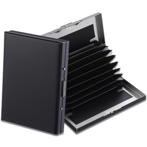 6 Pcs Stainless Steel Credit Card Holder Metal RFID Blocking Case Protector Metal ID Card Wallet with 10 Slot for Men Women Gift Box (Black)