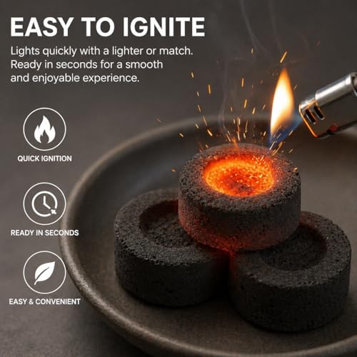 Image of Coal for Dhoop - Odourless Charcoal Discs 33mm for Dhoop & Bakhoor Burning - Quick Light, 45+ Min Burn - Pack of 5 Rolls (50 Discs)