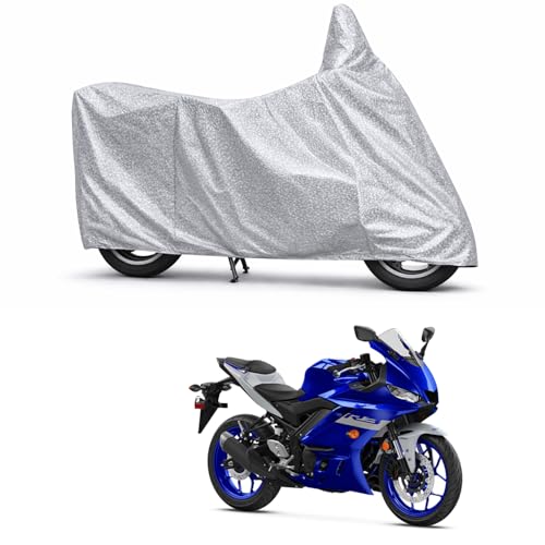Image of 100% Waterproof Two Wheeler Body Cover Multi Layered Fabric Designed for Yamaha YZFR3 | Belt Buckle Lock | Silver Mag