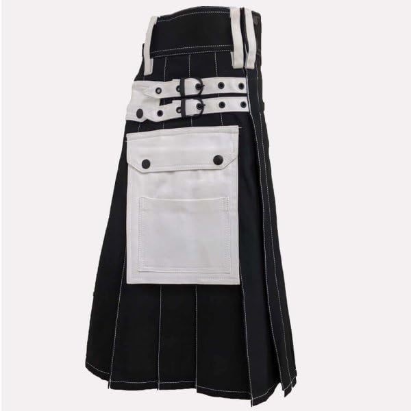 Black kilt with white pocket Work Utility Kilt (Big, Black, 32)