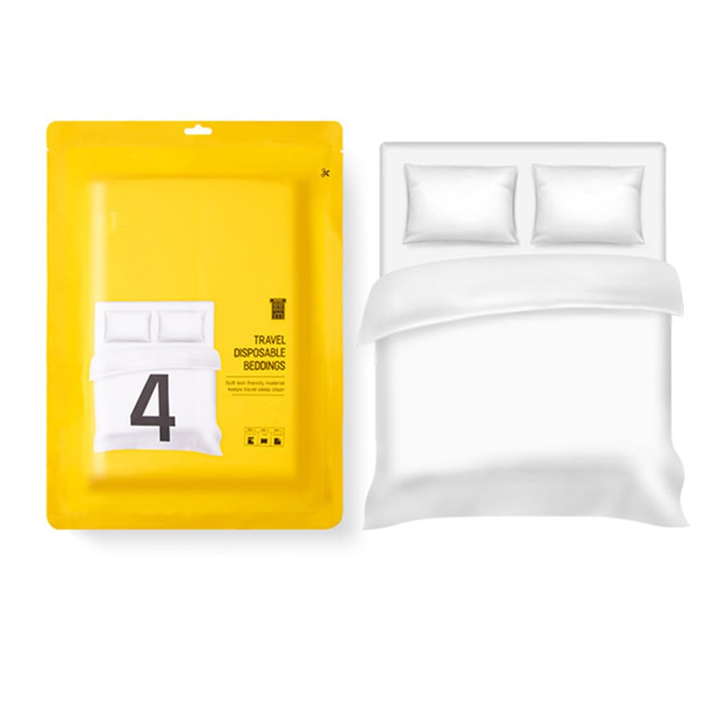 LEVGLAKE 4 PCS Disposable Sheet Quilt Cover Pillowcase Travel Train Portable Sheet Set Travel Thickened Disposable Bedding Sheet Double Business Trip Partition Dirty Disposable Quilt Cover Pillowcase