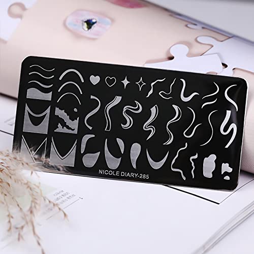 1 Pcs French Nail Stamping Plates Wavy Striped Tip Nail Stamp Template Heart Nail Design Stencil #TOP3
