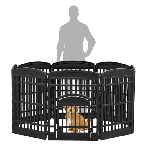 Image of IRIS USA Dog Playpen with Door, 34 inch 8 Panel Pet Exercise Pen - Indoor Outdoor Puppy Play Pen, Portable Plastic Pet Fence for Small Medium Dogs, Foldable 63 inch x 63 inch x 34 inch, Black