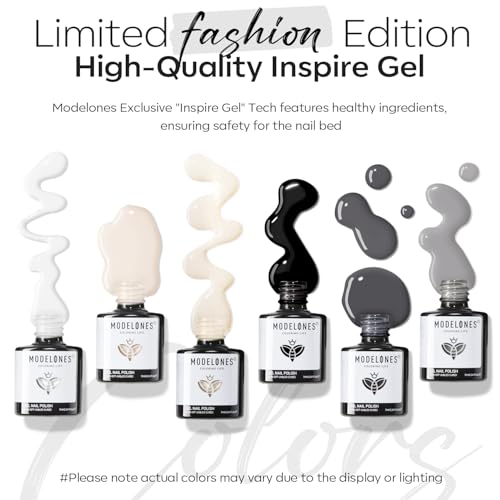 Image of modelones Gel Nail Polish Set Glitter Nude 6Colors Black White Milky White