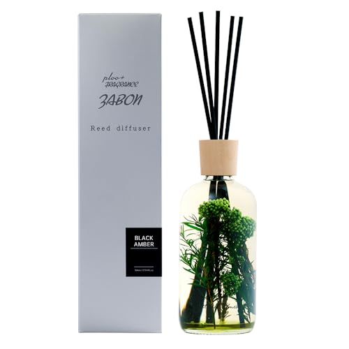 プルプラ ZABON リードディフューザー ルームフレグランス 500ml 大容量 約6ヶ月分 芳香剤 スティック付き ドライフラワー ハーバーリウム (ブラックアンバー)