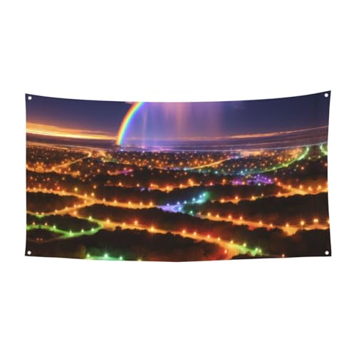 MINDBBDFJ Rainbows And Lights Print Banners And Signs For Outdoor/Indoor,Personalized Banner Customizable Parties Halloween Banner (180x90cm)