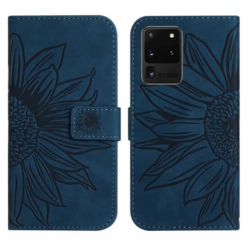 Compatible with Samsung Galaxy S20 Ultra 5G Cover,Compatible with Samsung Galaxy S20 Ultra 4G Flip Kickstand Card Slots Magnetic Closure Phone Case Blue