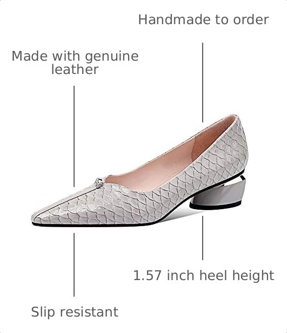 Image of TinaCus Women's Handmade Genuine Leather Pointed Toe Comfort Low Chunky Heel Loafer Shoes