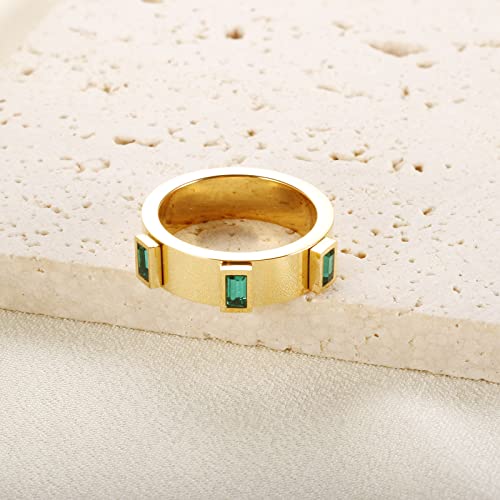 JINHUI Green Emerald Ring for Women, 18k Gold Plated Emerald Cut Engagement Ring Band, Dainty May Birthstone Ring Jewelry (Size 7#/8#/9#)3