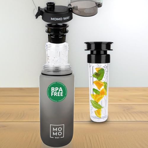 MOMO WAY Drinking Bottle Tritan Water Bottle BPA Free Reusable for School Sports Fitness Gym Easy Closure Gift for Men Women and Children Gray Black 600ml - Image 2