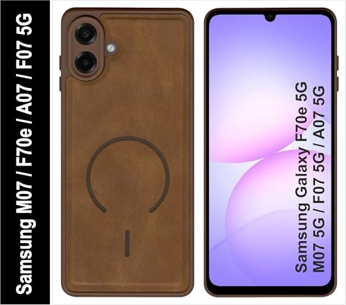 Image of SBMS Back Cover for Samsung M07 /F70e /A07 /F07 5G | Ultra Slim Soft Rubberised Hard Case | Oil Feel Soft Leather Back | Mag-Safe Design (Mag-Safe Not Support) | Camera Protection Case Sam A07 (Brown)