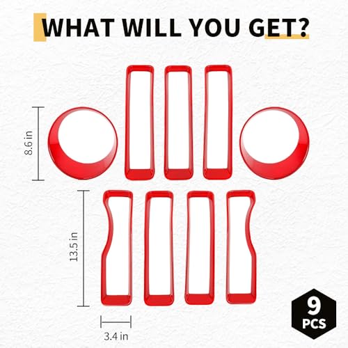 Image of MAXDOM Grille Inserts Headlight Covers Set Fits for (2018-2023) Wrangler JL and Gladiator JT partial models Part#6KM35MRCAA (Red)