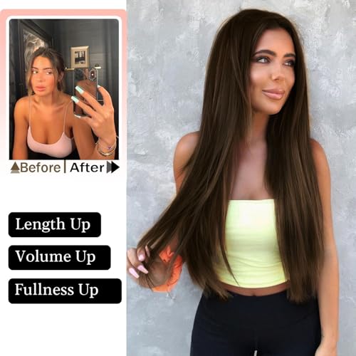 Image of Tape in Hair Extensions,20pcs 50g 24 Inch Balayage Chocolate Brown to Caramel Hair Extensions Straight Tape in Extensions Double Sided for Skin Weft Synthetic Hair