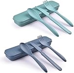 Zoyiancy 2 Sets Reusable Cutlery Set with Case, Travel Fork Knife Spoon Set, Portable Plastic Cutlery Set for Picnic School Office Lunch (Blue, Green)