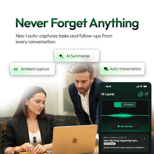 Image of India's First AI Wearable, Neo 1 - Meeting Notetaker for Offline & in-Person Conversations - Smart Summaries, to-Dos and Reminders - Black