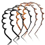 Zig Zag Headbands, 4 Pieces Shark Tooth Comb Hairband, Wavy Shape Plastic Bands, Hair Hoop Accessory for Women Lady Girl (Black, Leopard-print Style)