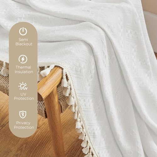 Image of Joydeco Linen White Boho Curtains 63 Inch, 2 Panels with Tassels | Super Soft Farmhouse Drapes, Semi Sheer Light Filtering, Natural Look for Bedroom Living Room, Modern Boho Decor