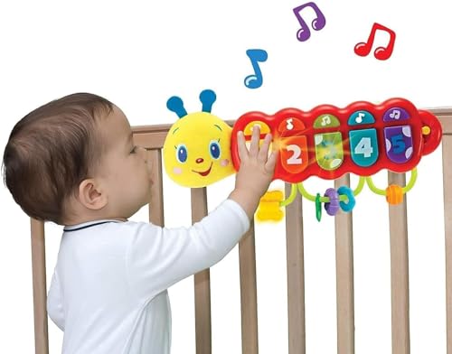 Image of KiddoLab Lira Baby Musical Toy with Lights & Music – Interactive Caterpillar Spinner & Stacking Rings for Infants 3+ Months – Soft Stuffed Animal Head for Sensory Play