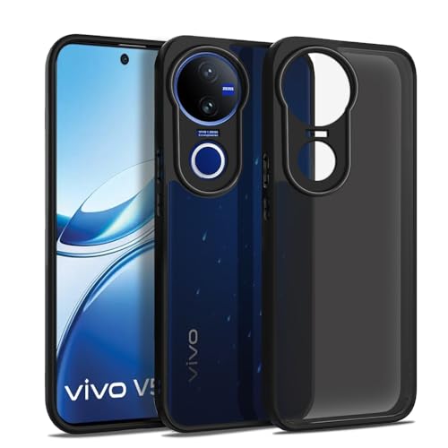 Image of AESTMO Vivo V50 5G / V50e 5G / Vivo T4R / iQOO Z10R 5G Back Cover | 360 Protection | Matte Frosted Hard Back Translucent | Bumper Case (Smoke Black Matte PC+Black TPU Bumber)