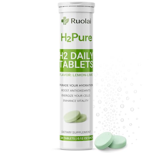 Ruolai H2pure Hydrogen Tablets H2 Tabs Fast-Dissolving Hydrogen Supplement for Cellular Hydration Detox Liver & Mental Clarity Caffeine-Free Veg (Lemon-Lime)