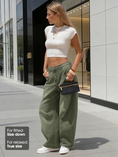 Image of EXLURA Womens Barrel Jeans Wide Leg Y2K Boyfriend Denim Pants Hip Hop Vintage Baggy Jeans Cotton Mid-Low Elastic Waist Pants