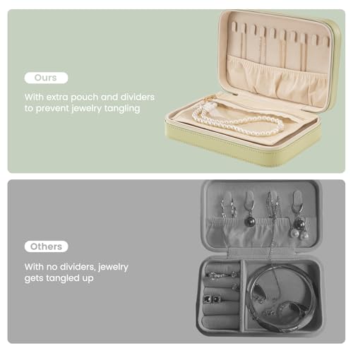 Lolalet Caja de Joyería de Viaje Portátil, Organizador de Joyas de Piel Sintética con Espejo para Pendientes, Anillos, Collares y Pulseras – Tamaño,Verde - imagen 3