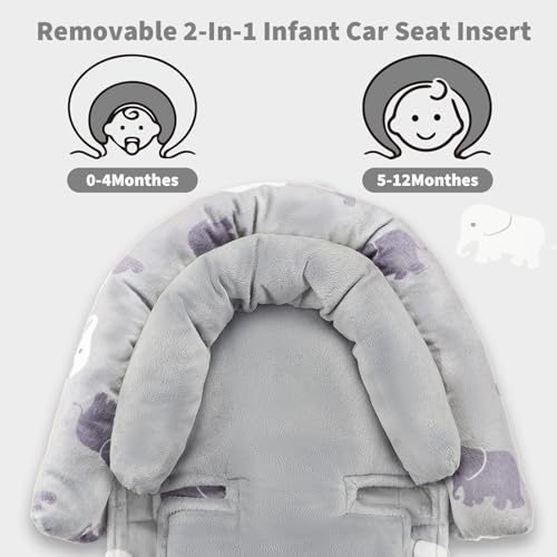 Image of Baby Car Seat Head Support with Extra Headrest, 2-in-1 Babybody Supports with Shoulder Pads Set for Newborn, Adjustable Infant Car Seat Insert Compatible with Stroller, Baby Swing, (Grey Elephant)