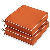 MIULEE 19 x 19 x 3 Inch Outdoor Chair Cushions,Waterproof Seat Cushions for Patio Furniture Garden with Ties Patio Chair Cushions Set of 2,Orange