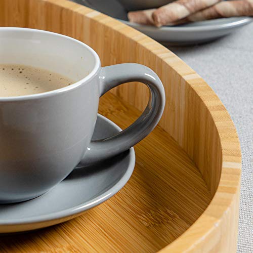 Argon Tableware Grey Cappuccino Cups with Saucers - Set of 6-250ml Dishwasher Safe Gloss Stoneware Cappuccino Cups and Saucer Set Coffee Mugs with Handle and Grooved Plate - Image 6