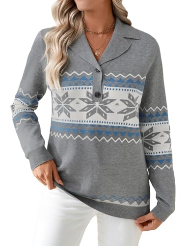 Image of LOMON Sweaters for Women 2025 Fall Knitted V-Neck Collared Button Pullover Dressy Casual Long Sleeve Polo Shirts Business