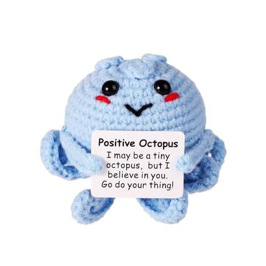lasuroa Divertido Pulpo Positivo, 7,5cm Lindo Patata Positiva de Punto Muñeco con Tarjeta de Aliento Creativo Pulpo de Apoyo Emocional Juguete Positivo para Fiesta de Cumpleaños Decoración Regalo