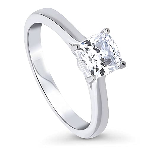 BERRICLE Sterling Silver Solitaire Wedding Engagement Rings 1.25 Carat Cushion Cut Cubic Zirconia CZ Promise Ring for Women, Rhodium Plated