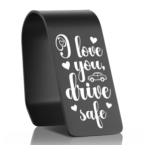 EFFJNSG I Love You Drive Safe Car Visor Clip Stainless Steel, Engraved Safe Driving Reminder Gift for Driver, Romantic Car Accessory, Car Receipt Holder & Sun Visor Organizer EDG43