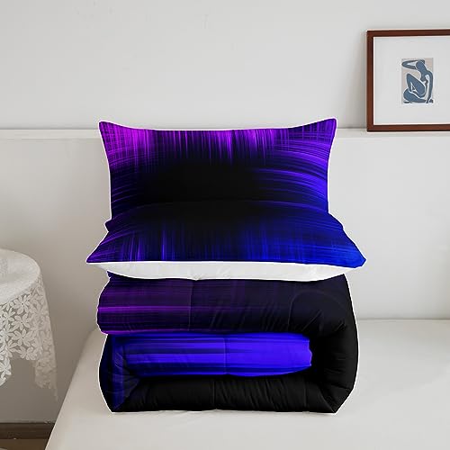 Image of Feelyou Blue and Purple Striped Bedding Set Queen, Geometric Artistic Smear Comforter for Kids Boys Girls Ombre Gradient Lines Comforter Set Abstract Graffiti Art Duvet Set with 2 Pillow Case