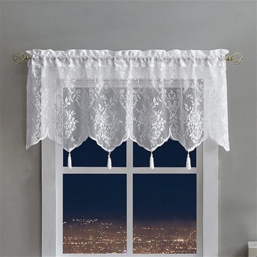 champracer Visillo de ganchillo para estilo rústico, cortina de bistró con flores y borla, puerta corta para ventanas pequeñas, cortina retro para puerta de cocina (1 silla, 130 x 45 cm)
