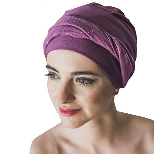 CAREBELL Elegance Malva Gold Bamboo Chemo Turban for Hair Loss Headwear, Mallow