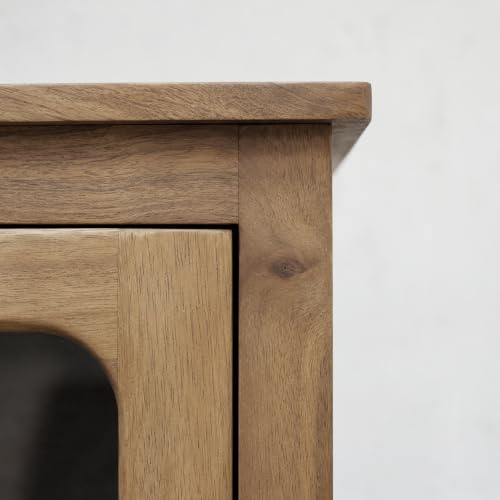 Image of The Attic Crestwood 1 Door Kitchen Cabinet, Multipurpose Cabinet for Bedroom Living Room Study bar, Solid Wood Bookshelf Kitchen Cabinet, Light Teak Matte Finish Glass