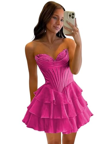 Chiffon Strapless Homecoming Dresses for Teens A Line Mini Short Prom Graduation Cocktail Dress