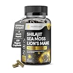 Shilajit Seamoss and Lions Mane Capsules, 11500mg 3-in-1 Brain & Focus Supplement with Ashwagandha & Black Pepper, High Strength Lions Mane Shilajit Blend for Energy & Immunity,120 Vegan Capsules