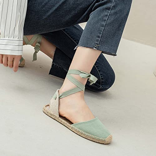 Image of Women's Espadrille FLat Sandals Closed Toe Ankle Wrap,Classic Lace Up Summer Dressy Flat Shoes