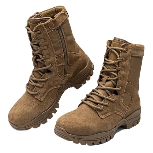 KINROCO Botas Militares Tácticas para Hombres Botas de Combate Senderismo Cómodas Transpirables Botas de Montaña Antideslizantes(Size:45 EU,Color:Brown)